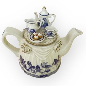 Vintage Paul Cardew Ceramic Two Cup Blue Willow Tea Table Sets Novelty Tea Party